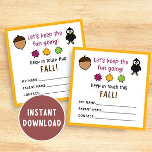 Herbst Spiel Datum Karten, Visitenkarten für Kinder, Let's Play Kinder Visitenkarten, Einladung zum Spiel, Kontakt, Digitaler Download