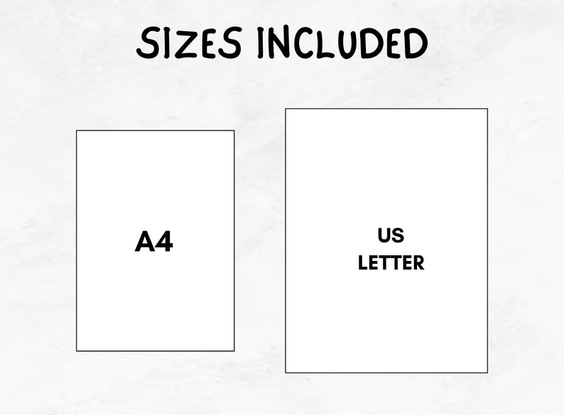May include: Image showing two paper sizes included in a printable download: A4 and US Letter.