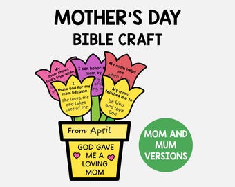 Mothers Day Bible Craft, Printable Christian Mom Keepsake Gift from Kids, Easy Sunday School Craft, All About My Mom/Mum Church Activity