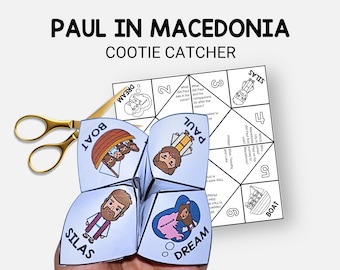 Paul in Macedonia, Bible Story Cootie Catcher, Paul & Lydia Sunday School Fortune Teller Craft, VBS Activity, Christian Homeschool Printable