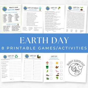 8 Printable Earth Day Games, Fun Earth Day Activities for Kids and Adults, Earth Day Party, Happy Earth Day, Digital Download
