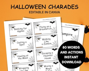 Halloween Charades, 80 Fun Words and Actions, Group Party Game for Kids & Adults, Family Game Night, Act It or Draw It, Printable Icebreaker