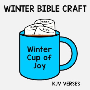 Winter Cup of Joy Pocket Craft, KJV Scripture Verses Bible Lesson, Hot Chocolate Coloring Craft Printable, Sunday School Religious Activity