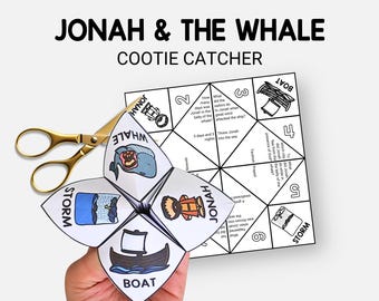 Jonah and the Whale, Bijbelverhaal Cootie Catcher, Easy Sunday School Craft, waarzegster kleuractiviteit, christelijke bijbelstudie voor kinderen, VBS
