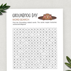 Groundhog Word Search, Fun Groundhog Party Game for Kids and Adults, Printable Groundhog Activities, Icebreaker Game, Groundhog Day