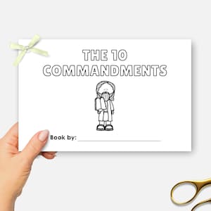 10 Commandments, Printable Mini Bible Book, Kids Sunday School Craft, Moses Bible Lesson Coloring Activity, Half Page Bible Book