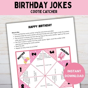 Birthday Jokes Cootie Catcher, Printable Paper Craft, Funny Fortune Teller, Games for Kids, Girl Birthday, Joke Teller, Digital Download