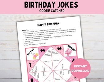 Birthday Jokes Cootie Catcher, Printable Paper Craft, Funny Fortune Teller, Games for Kids, Girl Birthday, Joke Teller, Digital Download