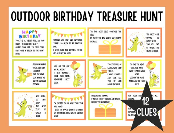 Outdoor Birthday Scavenger Hunt Outdoor Scavenger Hunt for Kids Birthday Treasure Hunt Treasure Hunt Clues Outdoor Treasure Hunt Etsy
