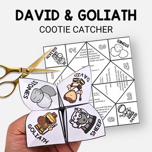 David and Goliath, Bible Story Cootie Catcher, Easy Sunday School Craft for Kids, Fortune Teller Coloring Activity, Christian Homeschool VBS