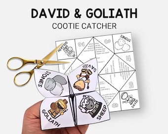 David and Goliath, Bible Story Cootie Catcher, Easy Sunday School Craft for Kids, Fortune Teller Coloring Activity, Christian Homeschool VBS