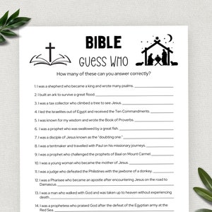 Printable Bible Trivia, Guess Who Game, Bible Games, Fun Christian Youth Group Game, Sunday School, Church Study Activity