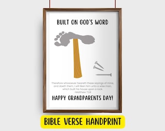 Grandparents Day Hammer Footprint Craft, Christian Preschool Bible Verse Art, Toddler PreK Religious DIY Keepsake, Church Sunday School Gift