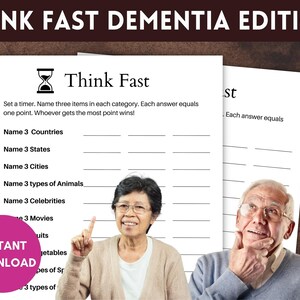 Dementia Think Quick Game, Memory Game, Alzheimers Activities, Dementia Activities, Ice Breaker Game, Family Game Night