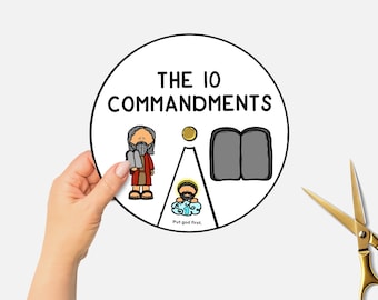 10 Commandments, Printable Bible Coloring Wheel, Sunday School Craft, Kids Bible Study, Moses Bible Story Spinning Wheel, Christian