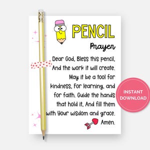 Bleistift-Segen-Geschenkanhänger, Bleistift-Gebetskarte, Kirche druckbar, religiöser Sonntagsschulanhänger, christliches zurück zu Schulgeschenk