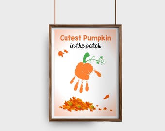 Pumpkin Handprint, Easy Fall Handprint Art, Halloween Craft, Toddler Baby Keepsake, September October Daycare Printable, Preschool Activity