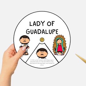 Nuestra Señora de Guadalupe, Rueda para colorear de la Biblia para imprimir, Manualidad de la escuela dominical, Rueda giratoria para lecciones bíblicas para niños, Manualidad católica