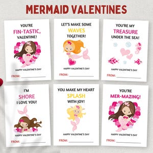 Sereia Valentine, Cartões de Dia dos Namorados para Imprimir em Sala de Aula, Etiquetas para Presentes de Estudantes, Cartões de Dia dos Namorados para Crianças na Escola, Cartões de Dia dos Namorados para Crianças em Idade Pré-Escolar