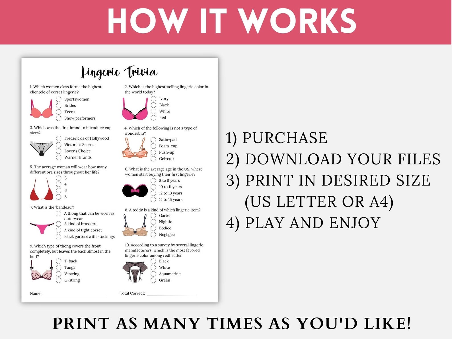 Lingerie Trivia Game Lingerie Games Lingerie Shower - Etsy