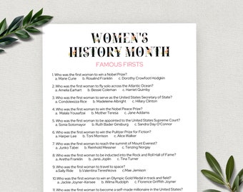 Women's History Month Famous Firsts Game, Printable International Women's Day Trivia Game, Fun Educational Activity, Digital Download