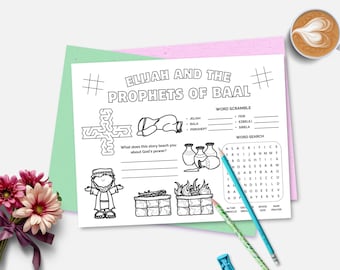 Elijah and the Prophets of Baal, Printable Bible Activity Placemat, Sunday School, Bible Story Activity Sheet, Christian Homeschool Placemat