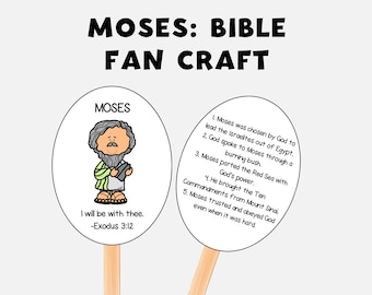 Lavoretto su Mosè, lavoretto per la scuola domenicale, attività stampabile con versetti biblici per la chiesa, lavoretto da colorare con ventaglio a tema Mosè, studio biblico per bambini, VBS (Vacation Bible School)