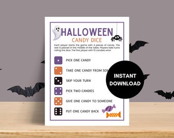 Halloween Dice Game, Candy Dice, Fun Halloween Party Game for Kids Teens Tweens & Adults, Classroom Printable Dice Roll Icebreaker Activity