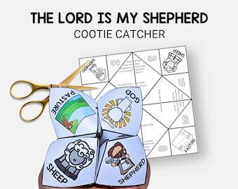 Psalm 23 Craft, The Lord is My Shepherd, Bible Lesson Cootie Catcher, Sunday School Fortune Teller, VBS Activity, Christian Homeschool