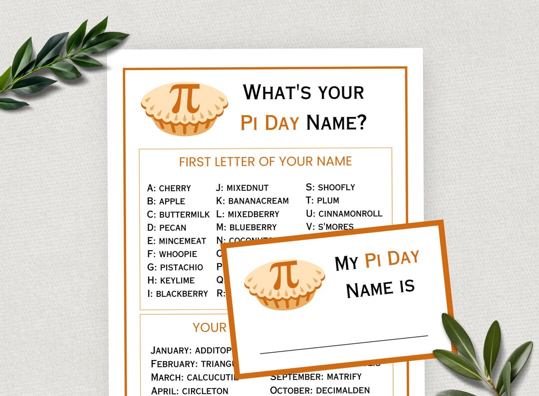 What's Your Pi Day Name, Pi Day Game, Fun Pi Day Activity for Kids and
