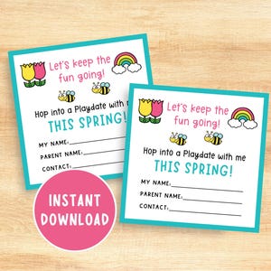 Frühling spielen Datum Karten, niedliche Kinder Visitenkarten, Let's Play Kinder Visitenkarten, Freund Spieldatum Einladung Kontaktkarte, digitaler Download