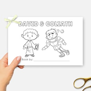 David and Goliath, Printable Mini Bible Book, Sunday School Craft, Kids Bible Lesson Coloring Activity, Half Page Bible Story Book