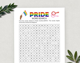 Printable Pride Word Search, Pride Month Party Games, LGBTQ+ Word Search, Rainbow Party Game for Adults, Digital Download