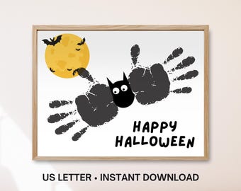 Bat Handprint, Halloween Handprint Art, Easy Halloween Craft, Toddler Baby Keepsake, October Daycare Printable, DIY Preschool Pre K Activity