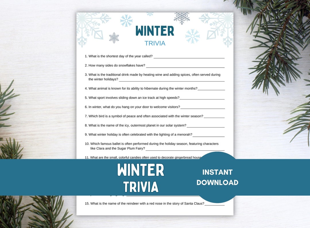 Winter Trivia Printable, Game Night, Family Holiday Activity, Winter