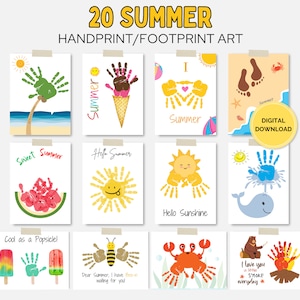 Summer Handprint Art, Printable Baby Footprint Craft, Toddler Keepsake, Summertime Daycare Activity, Kids Handprint, Summer Camp Activity