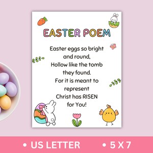 Printable Easter Poem for Kids, Religious Easter Story, Easter Basket Filler, Easter Favors, Sunday School, Digital Download