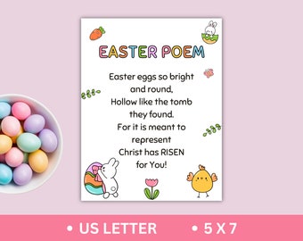 Printable Easter Poem for Kids, Religious Easter Story, Easter Basket Filler, Easter Favors, Sunday School, Digital Download