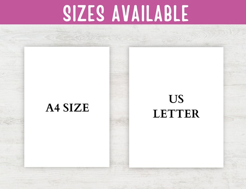 May include: Two white paper sheets with text on them. The left sheet says "A4 SIZE" and the right sheet says "US LETTER".