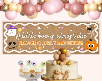 Little Boo Baby Shower Banner, Spooky Ghost Editable Sign, October Fall Baby Shower Favor, Personalized Gender Neutral Printable Decor