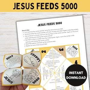 Jesus Feeds 5000, Sonntagsschulhandwerk, druckbare Bibelarbeit, Cootie Catcher, Bibelunterricht für Kinder, Wahrsager
