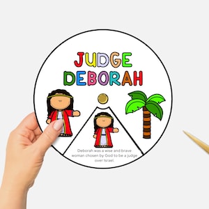Judge Deborah, Printable Bible Lesson Coloring Wheel, Sunday School Craft, Kids VBS Study, Bible Story Spinning Wheel, Christian Homechool