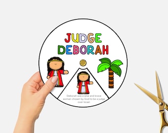 Judge Deborah, Printable Bible Lesson Coloring Wheel, Sunday School Craft, Kids VBS Study, Bible Story Spinning Wheel, Christian Homechool