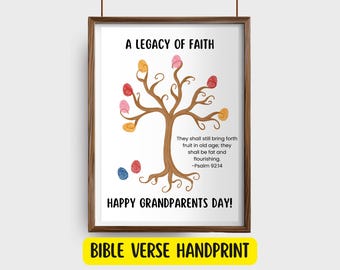 Grandparents Day Tree Fingerprint Craft, Christian Preschool Bible Verse Art, Toddler PreK Religious DIY Keepsake, Church Sunday School Gift