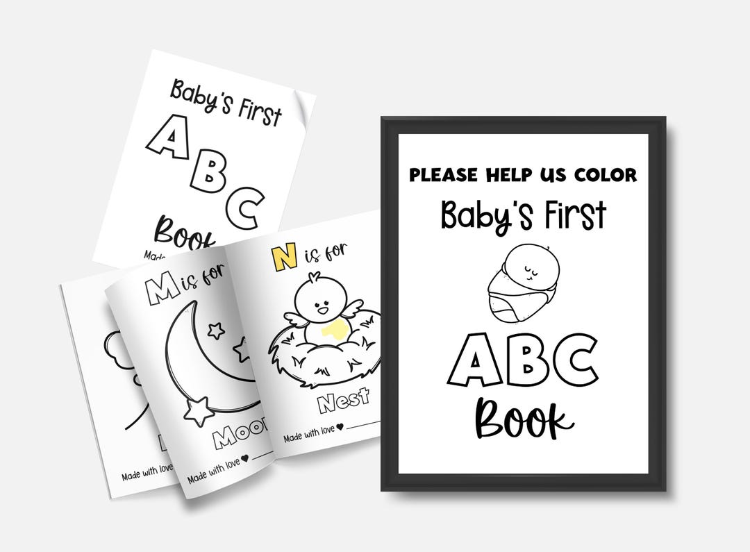 Babys First ABC Book, Baby Shower ABC Coloring Book, Printable Alphabet ...