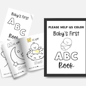 Babys First ABC Book, Baby Shower ABC Coloring Book, Printable Alphabet Coloring Pages, Baby Shower Keepsake Gift, Digital Download