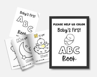 Babys First ABC Book, Baby Shower ABC Coloring Book, Printable Alphabet Coloring Pages, Baby Shower Keepsake Gift, Digital Download