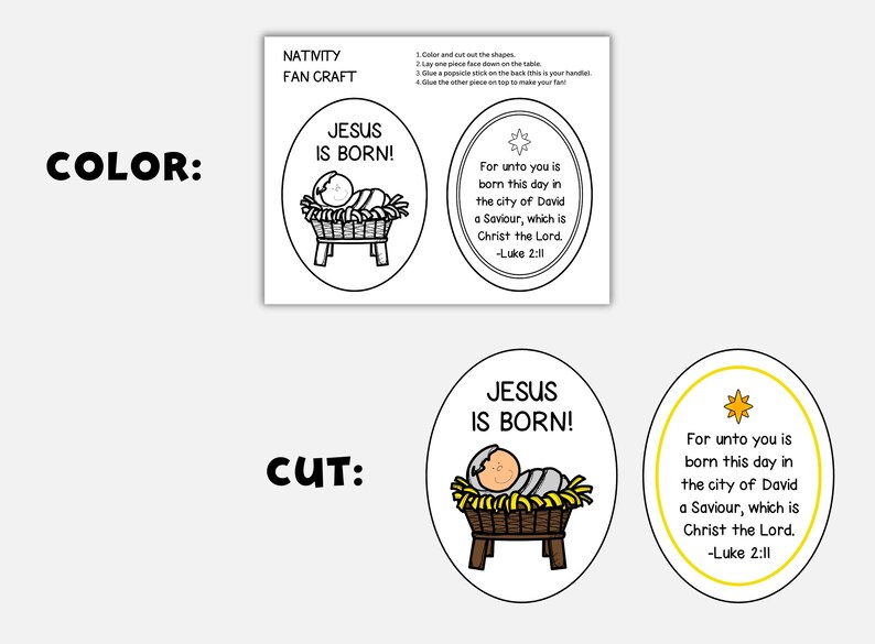 Christmas Nativity Craft, Birth of Jesus Sunday School Fan Craft, Luke ...
