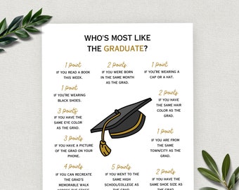 Who's Most Like the Graduate, Printable Graduation Party Game, Fun High School/College/University Graduation Activity, Grad Game