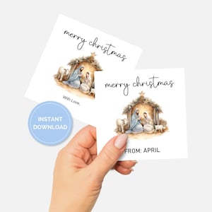 Merry Christmas Gift Tag, Printable Square Nativity Tag, Baby Jesus Tag, Hang Tag, Sunday School, Christian Christmas, Digital Download